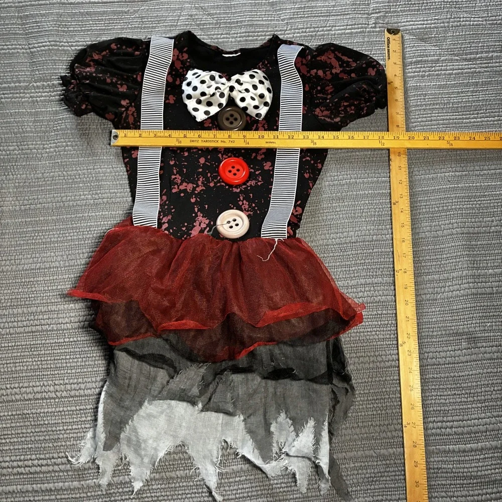 Creepy Clown Costume Girls Dress Halloween Horror Blood Splatter Tattered Tutu